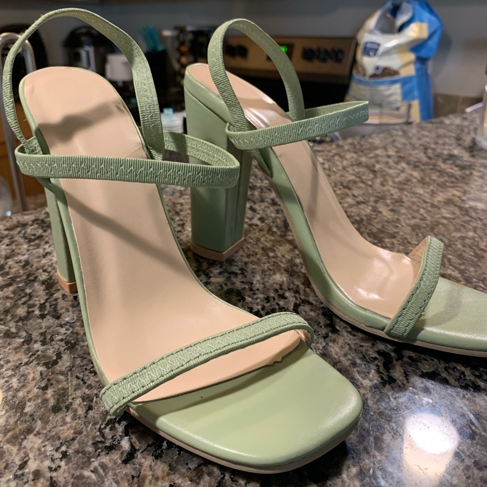 Strappy green heels